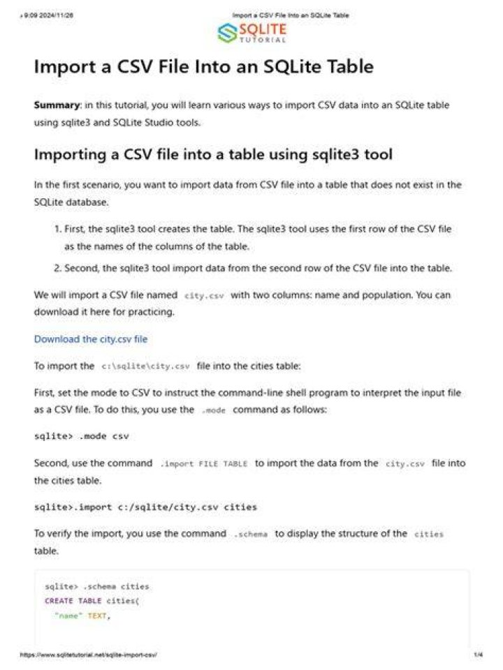 Import CSV to SQLite