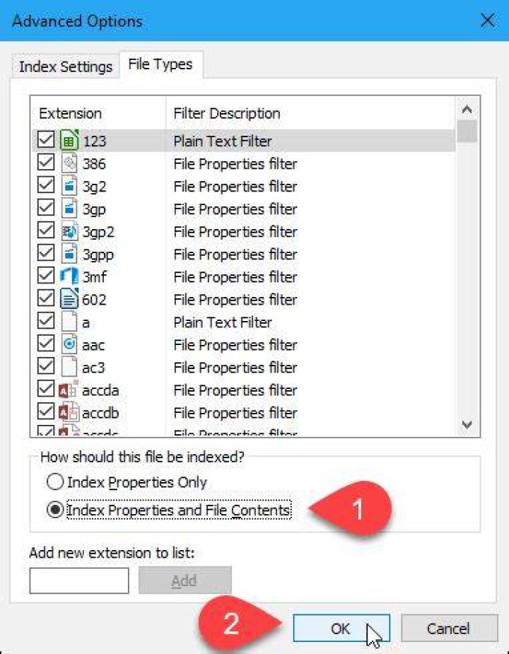 Index Properties and File Contents
