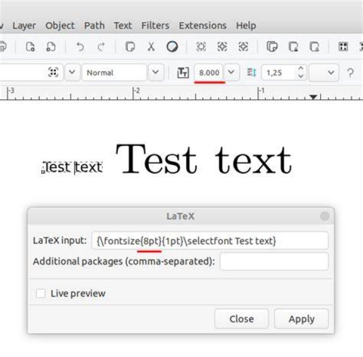 Inkscape Latex renderer fontsize doesn't match text