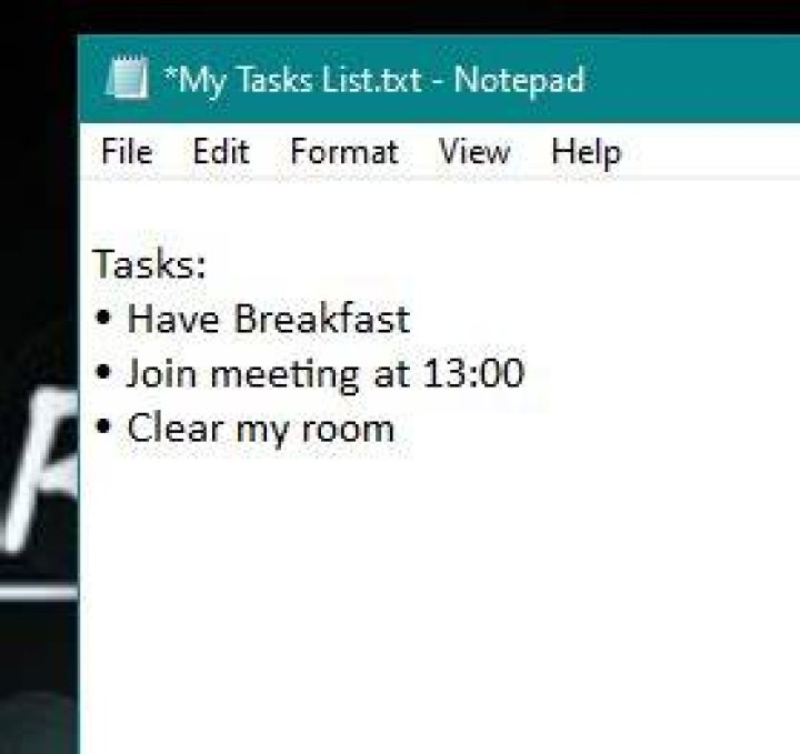 Insert bullets in Microsoft Notepad
