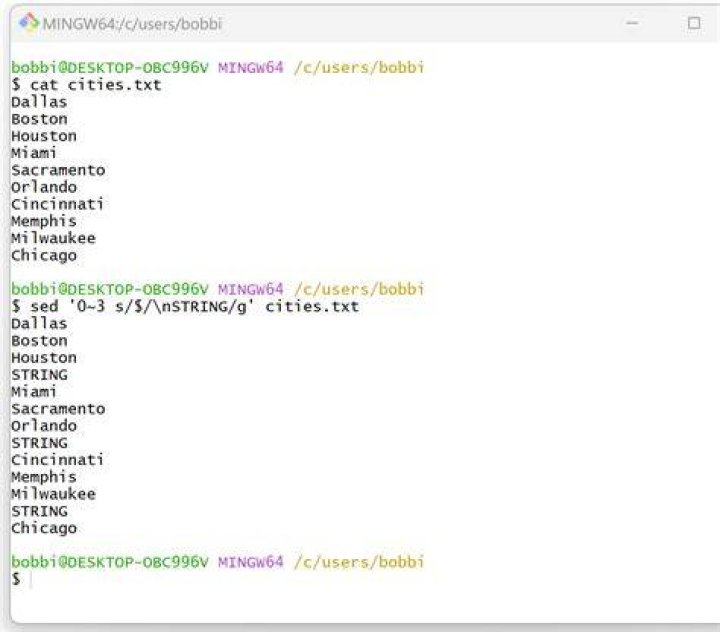 Insert newline (\n) using sed