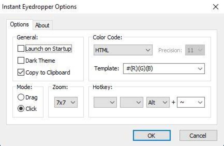 Instant Eyedropper options panel