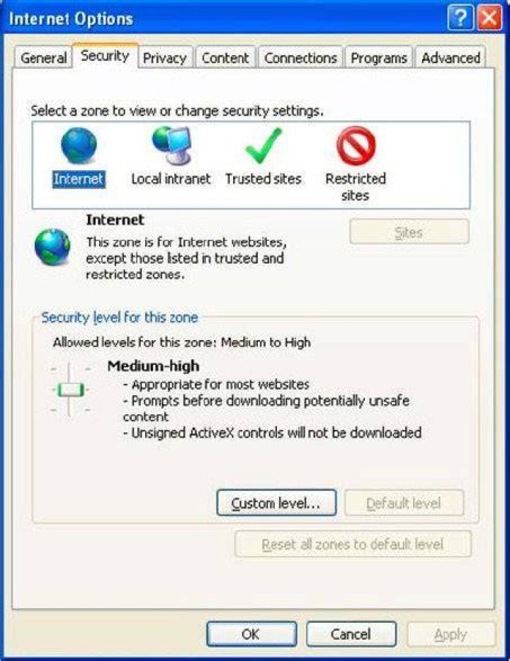 Internet&nbsp;Explorer tab settings dialog