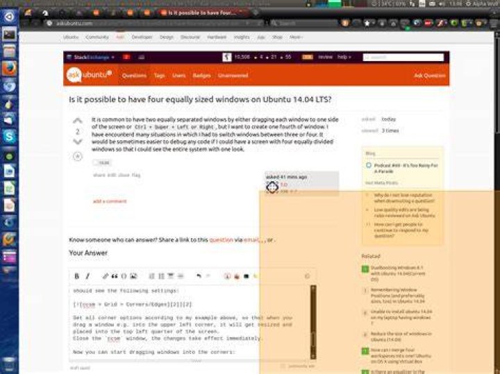 Is it possible to have four equally sized windows on Ubuntu 14.04 LTS?
