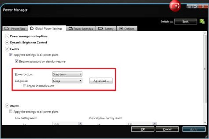 Lenovo Power Manager Global Settings