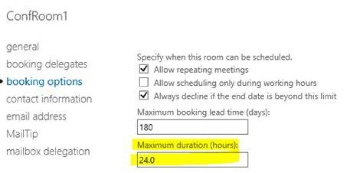 Limit meeting length for outlook calendar
