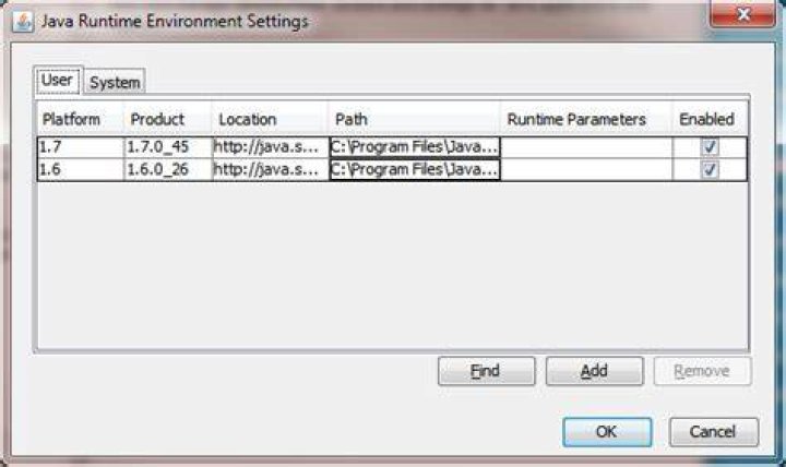 List of JREs installed