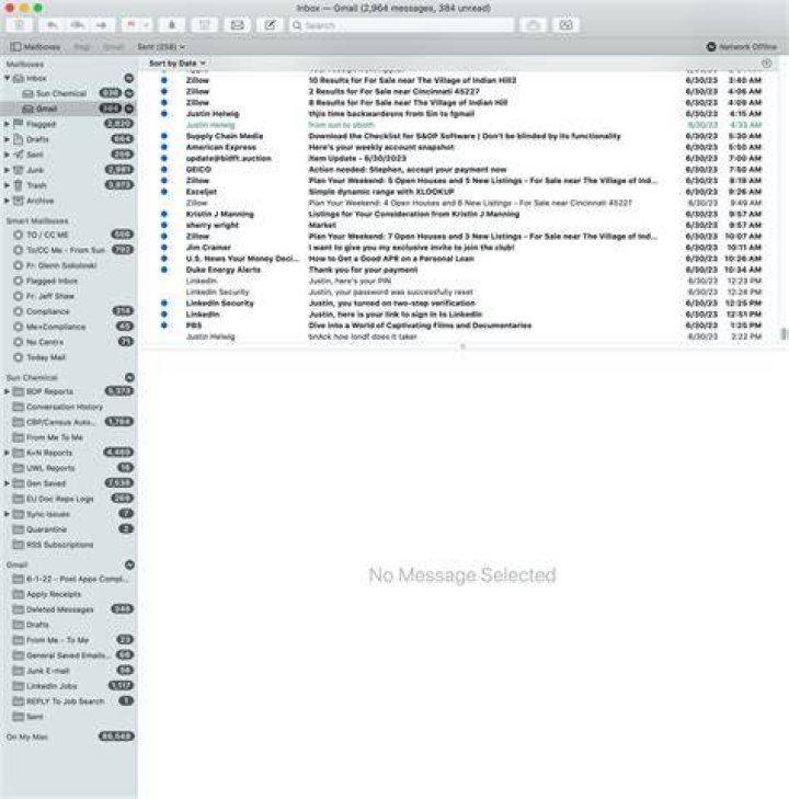 Mac Mail message list row