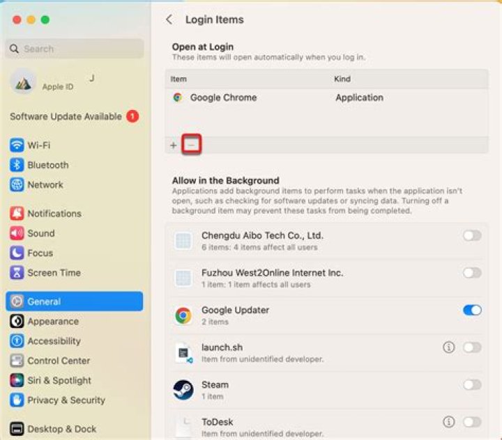 Mac OS X - disable program on startup that is not listed in Accounts' 