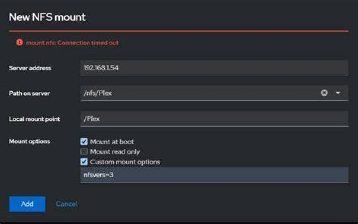 mount.nfs: Connection timed out