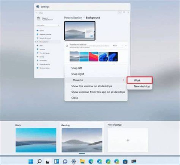 Moving current window to another desktop in Windows 11 using shortcut keys