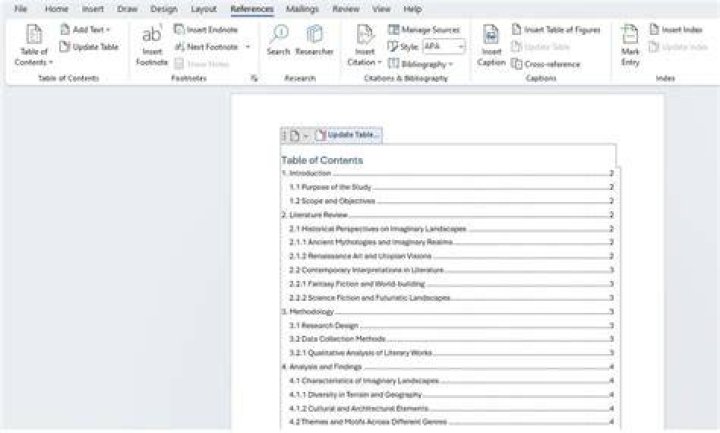 MS Word Create TOC where 