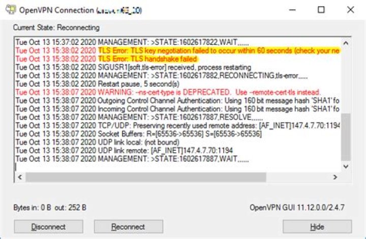Need help fixing the TLS key negotiation failed in openvpn client node