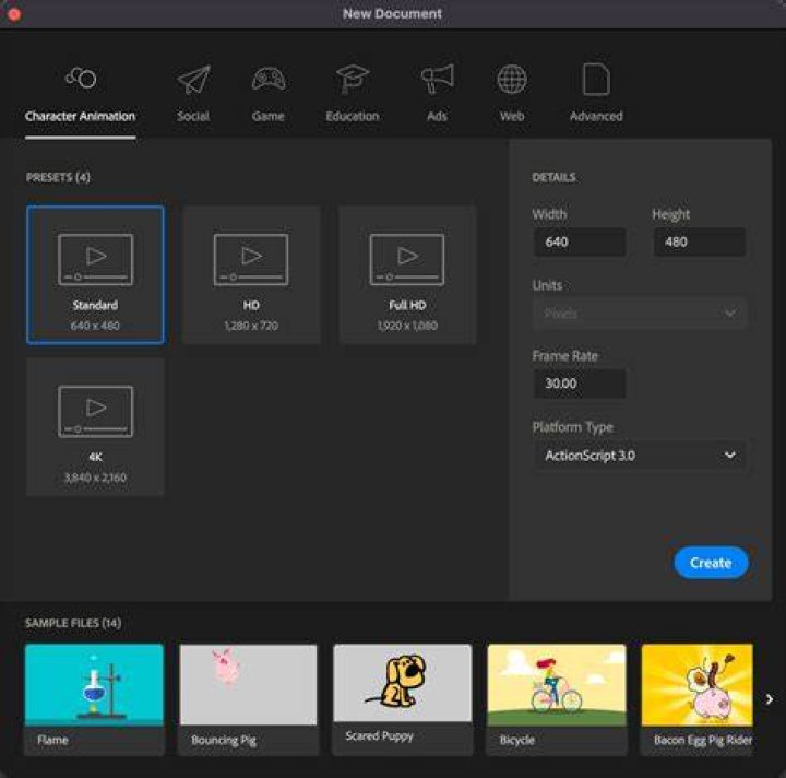 New Document dialog with Single page selected