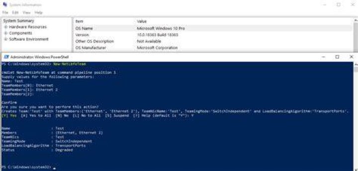 NIC teaming commands on Windows 10