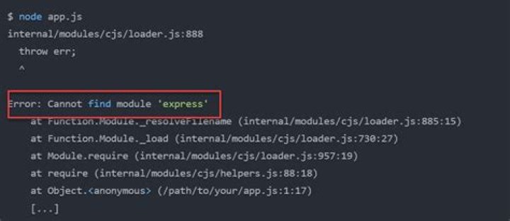 node.js, Error: Cannot find module 'express'
