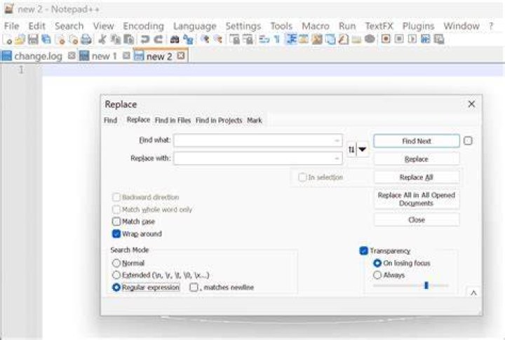 notepad++ find and replace regex