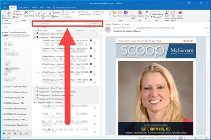 office 365 outlook searching current mailbox searches all items