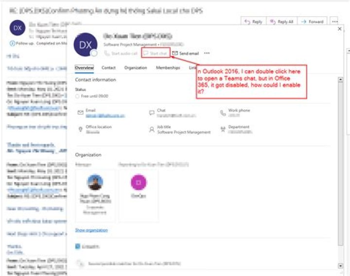 Office365/Outlook's chat icon feature got disabled