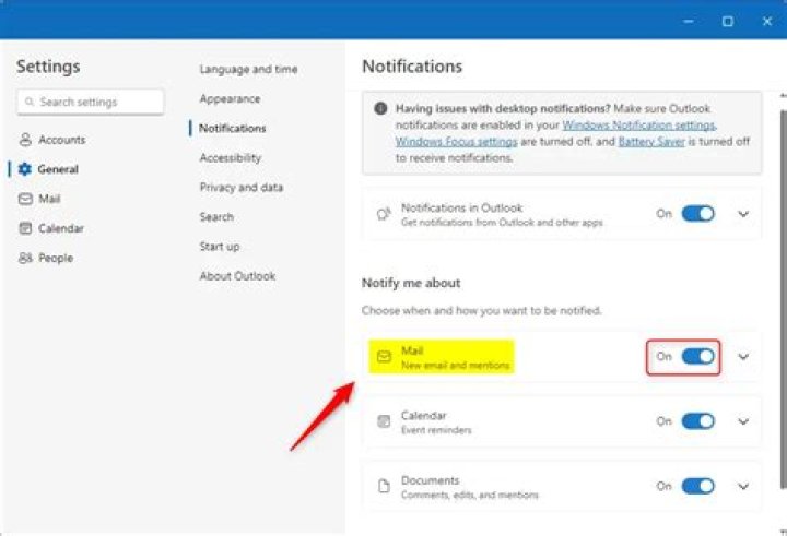 Outlook desktop notifications not showing up