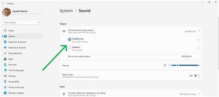 output device settings in sound settings