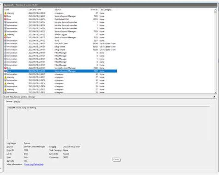 PC Startup - 7022 Service Control Manager (hung)