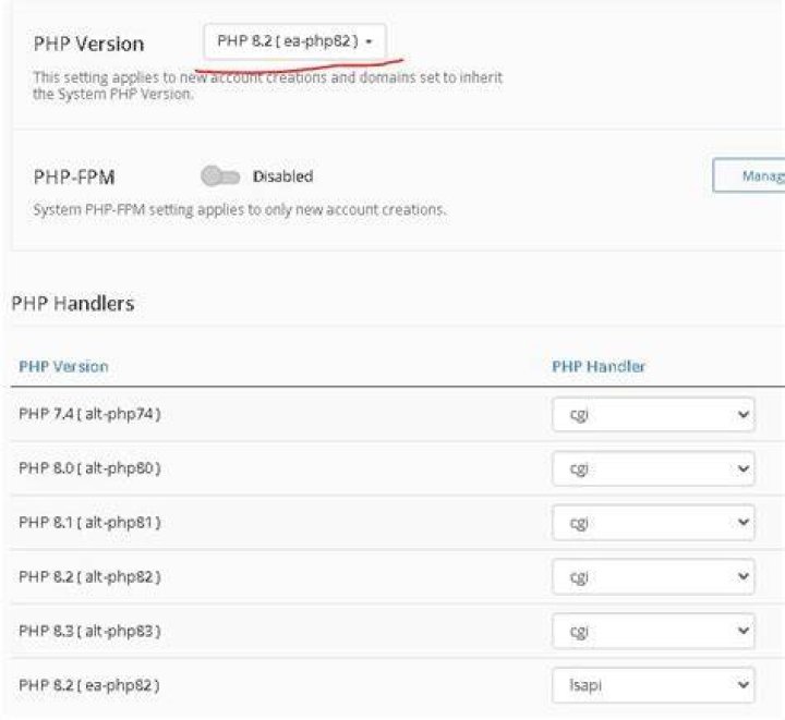PHP FPM Working, but ignoring version from SetHandler