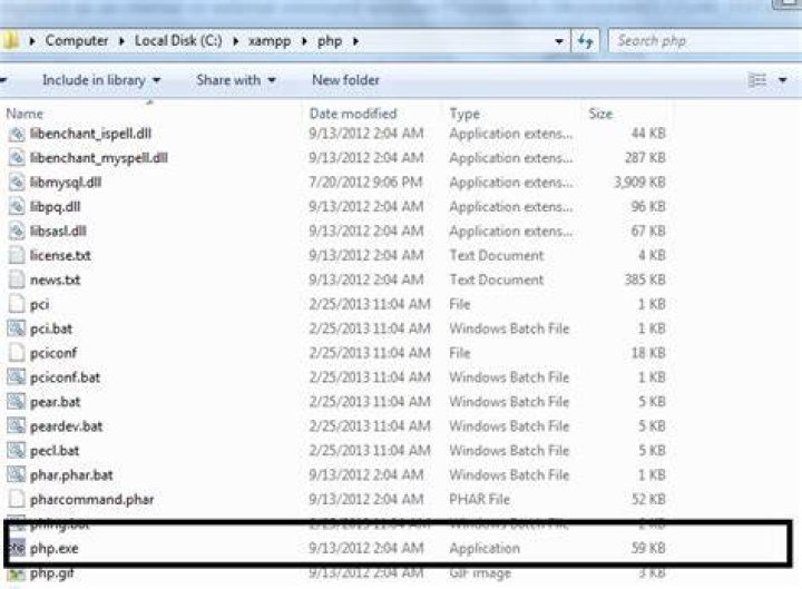 php is not recognized as an internal or external command (windows 7)