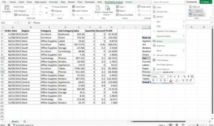 pivot table