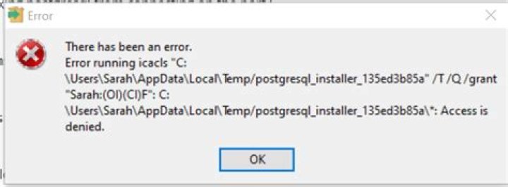 PostgreSQL Install Fail in Windows 10 (icacls error / access denied)