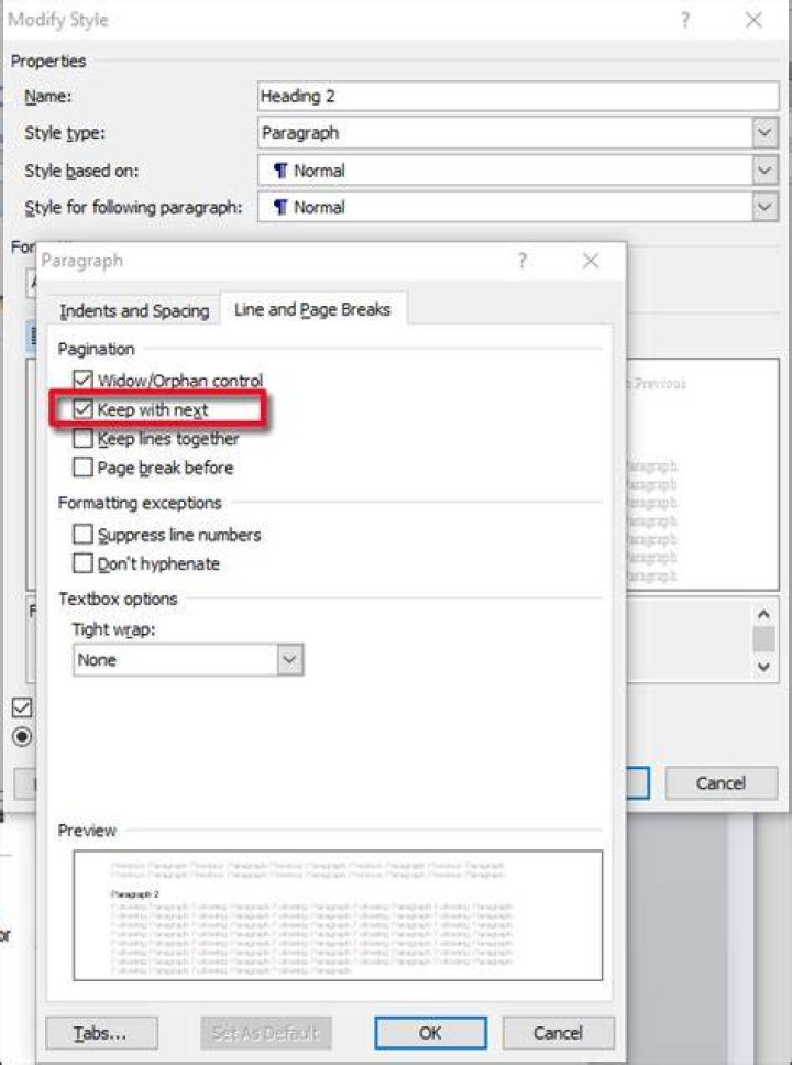 Prevent heading from being located at the bottom of a page, but without setting it to always be at the top of a new page
