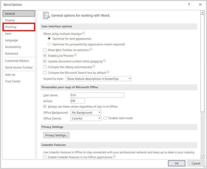 Proofing options