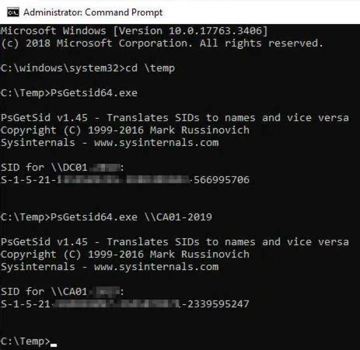 PsGetSID shows two usernames and one SID