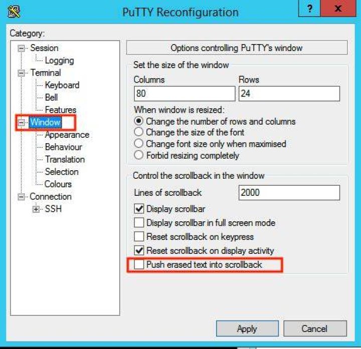 PuTTY: clear scrollback from commandline
