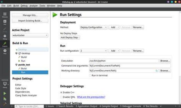 qtcreator python run settings