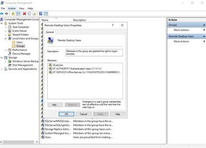RD Users Settings Screen