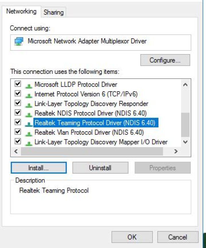 Realtek Teaming Option in Properties