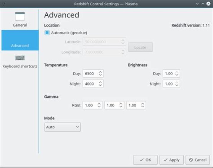 redshift plasmoid settings