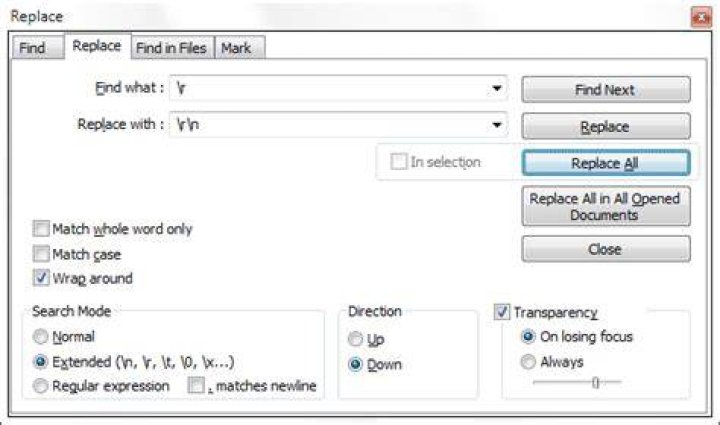 Replace CRLF in Notepad++ using regex