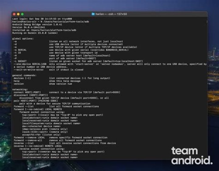 Results of command: adb devices