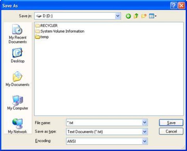 save dialog