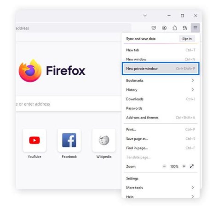 Screenshot from a private window in Firefox