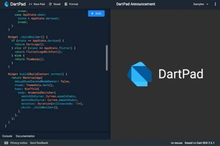 Screenshot of dartpad