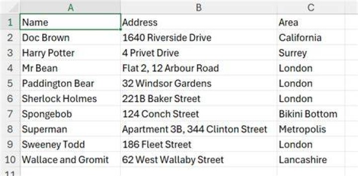 screenshot of spreadsheet