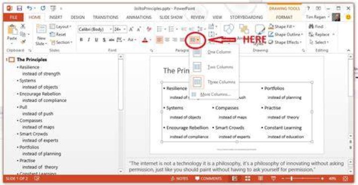 Screenshot with column button circled