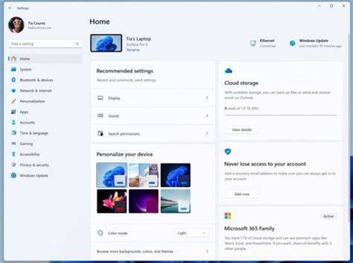 Settings page