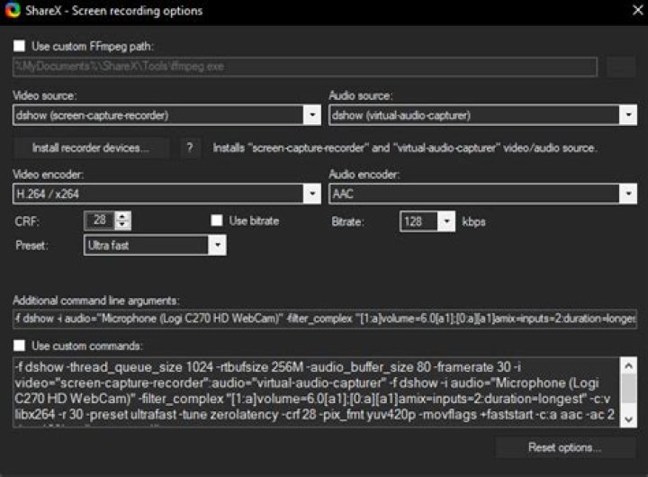 Sharex record screen audio along with microphone
