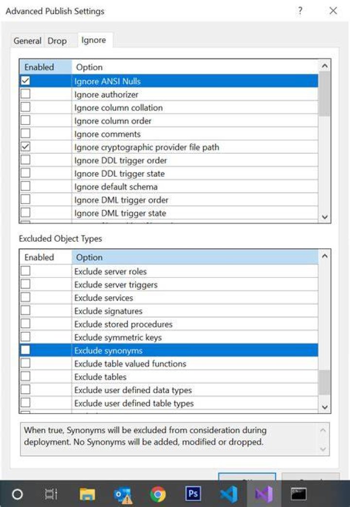 SSDT Prevent Synonym Dropping on Publish