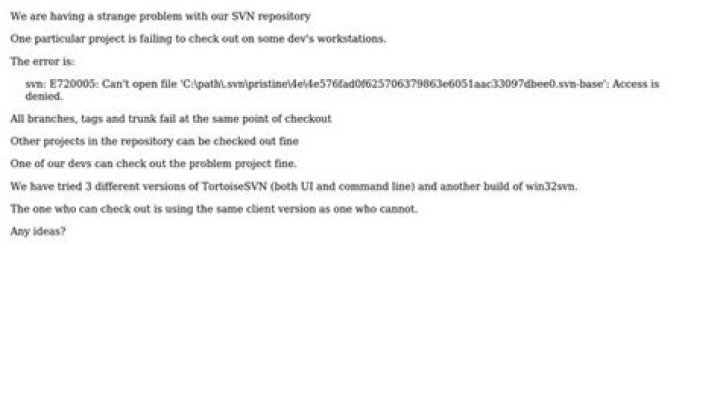 SVN / Tortoise SVN - Cannot checkout, Access is denied