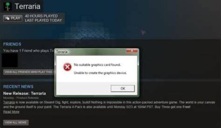 Terraria error: No suitable graphics card found